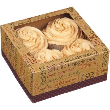 Cupcake Boxen für 4 Cupcakes - Kraft mit Schriftzug (3St.)