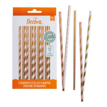 Paper straws - Pink and Gold (80pcs)