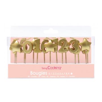 15 gold stars & numbers candles