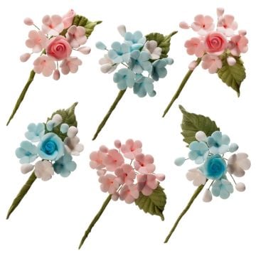 Mini Blumenstrauß in Blau und Rosa