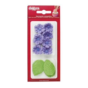 Marguerites violettes et feuilles en sucre