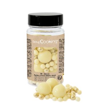Zuckerdekoration - Perlen aus weißer und goldener Schokolade