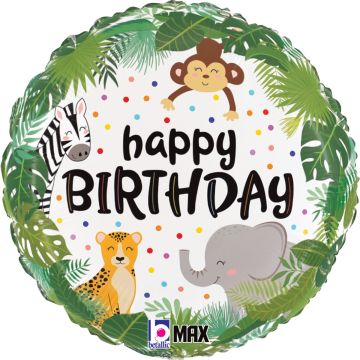 Alu-Ballon rund - Happy Birthday Tropischer Dschungel (46cm)