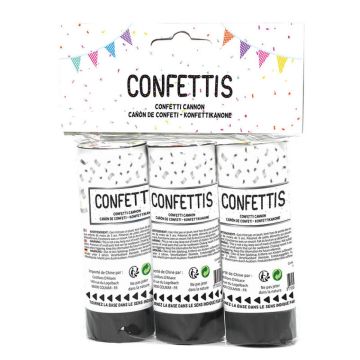 Canons à confettis - Noir Argent - 11cm (3 pcs)