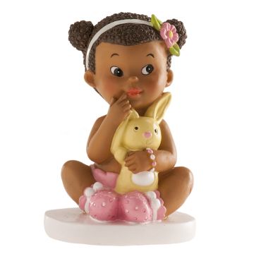 Figurine Baptême - Fille avec son lapin (10cm)