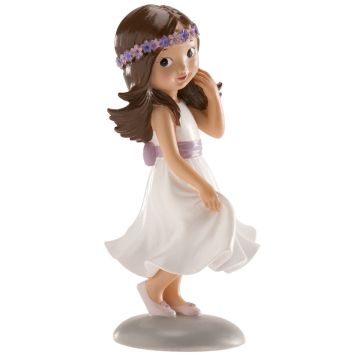 Figurine Communion - Fille Noeud violet (13cm)