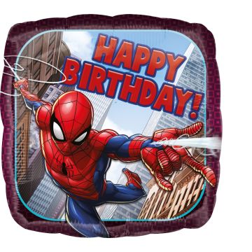 Alu-Ballon quadratisch - Spiderman Happy Birthday (43cm)