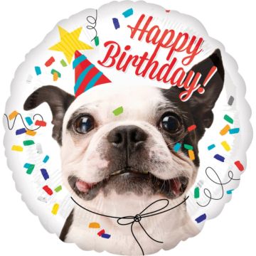 Round Aluminium Balloon - Dog Happy Birthday