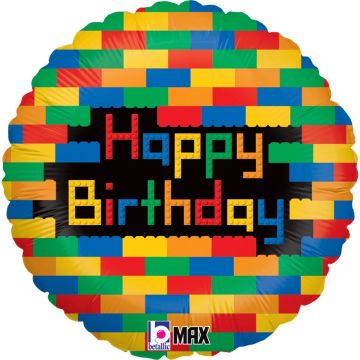 Ballon alu - Happy Birthday Briques