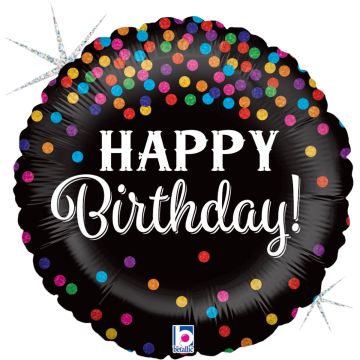 Round Aluminium Balloon - Happy Birthday Black glitter (46cm)