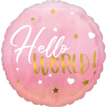 Round aluminium balloon - Hello World Pink