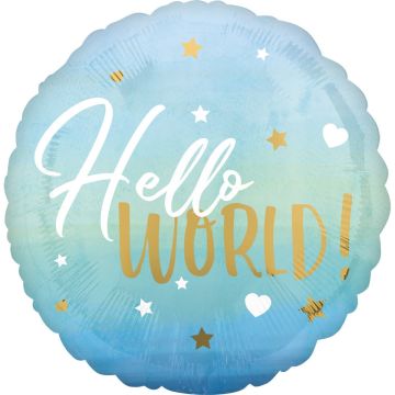Round Alu Balloon - Hello World Blue
