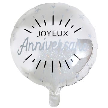 Ballon Joyeux Anniversaire Argenté 45cm