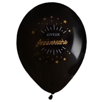 Luftballon "Joyeux Anniversaire" Schwarz (8 Stück)