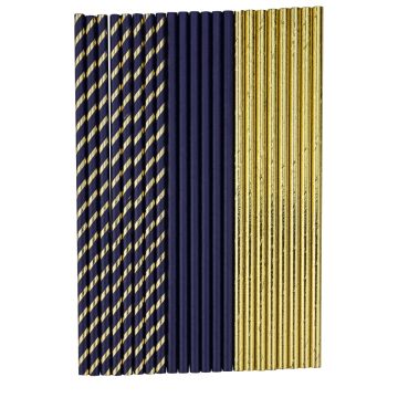 Paper Straws Trio Blue Gold (22pcs)