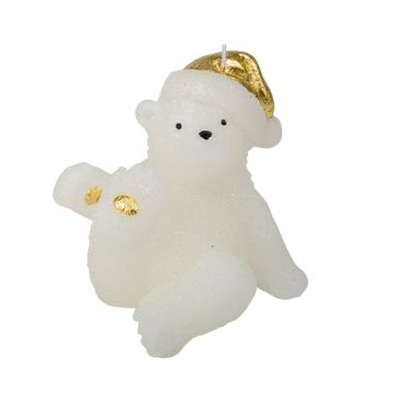 Teddy bear candle with its golden bonnet (10cm)