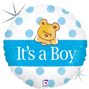 Alu-Ballon rund - It's a Boy mit Teddybär (46cm)