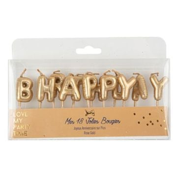 Bougies Happy Birthday - Ballons dorés 