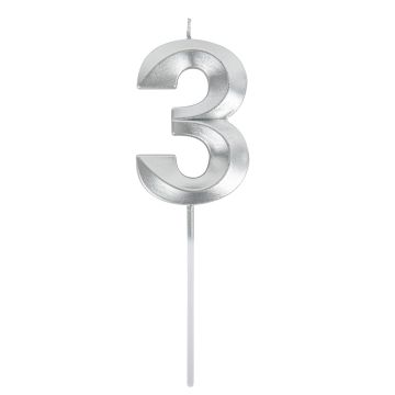 Candle Number - Silver - 3 (7cm)