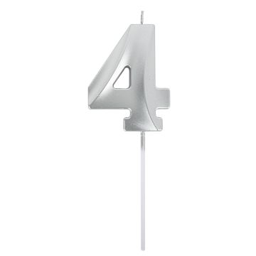 Kerze Zahl - Silber - 4 (7cm)