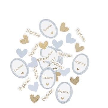 Confettis Baptême Bleu Blanc et Or