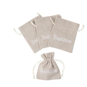4 Pochons effet lin Baptême