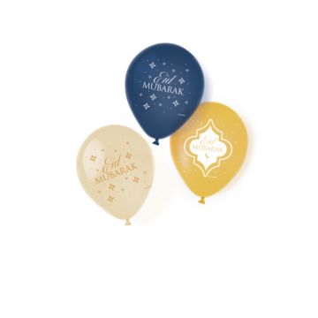 Eid Mubarak Balloons Blue Gold (6pcs)