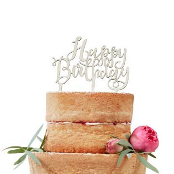 Happy Birthday wooden cake topper