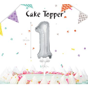 Cake Topper - Ballon Chiffre Argent 14cm
