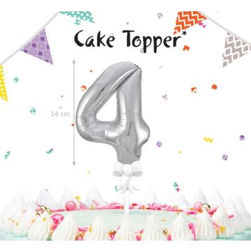 Cake Topper - Silberne Zahlenballon - 4