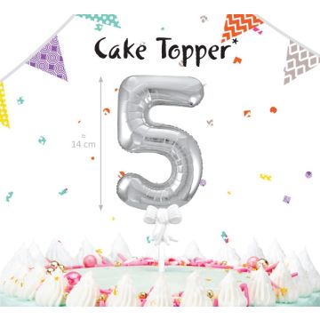 Cake Topper - Silberne Zahlenballon - 5