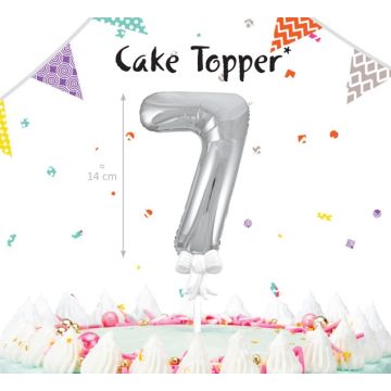 Cake Topper Silver Numbers Balloons 14cm - 7