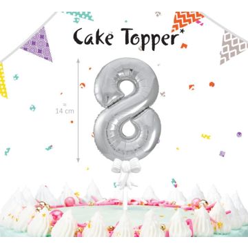 Cake Topper Silver Numbers Balloons 14cm - 8
