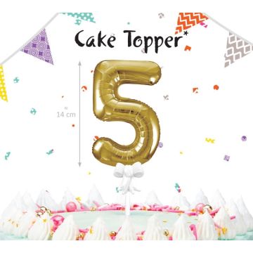 Cake Topper - Goldener Zahlenballon - 5