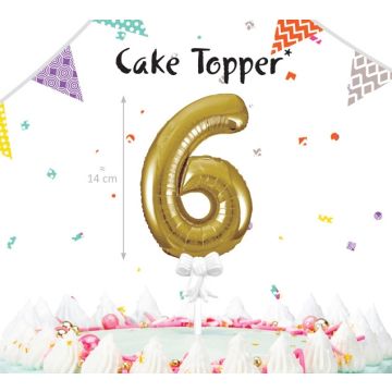 Cake Topper - Gold Number Balloons 14cm - 6