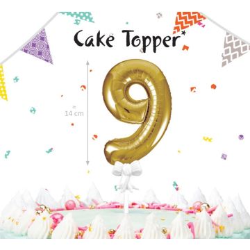 Cake Topper - Goldener Zahlenballon - 9