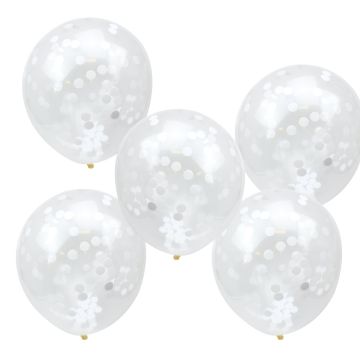 Ballons confettis - Blanc (5pcs)