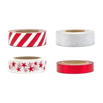 Decorative tape - Red and white (4pcs)