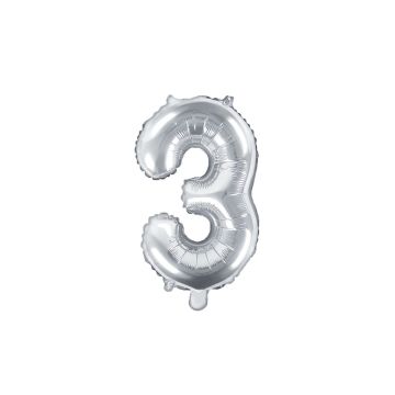 Zahlenballon 3 Alu Silber 35cm