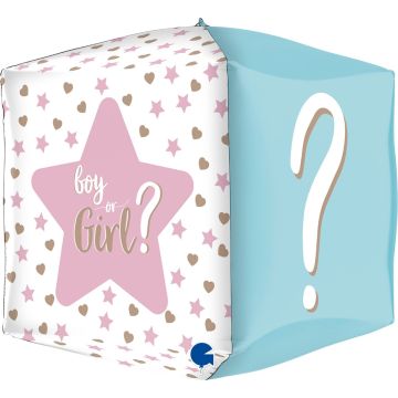 Quadratischer Alu-Ballon - Gender Reveal Boy or Girl? (38cm)
