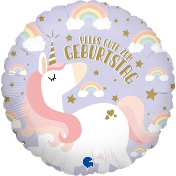 Alu Balloon Round - Unicorn "Alles Gute Zum Geburstag" (46cm)