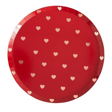 Red plates with hearts pink gold (8pcs)