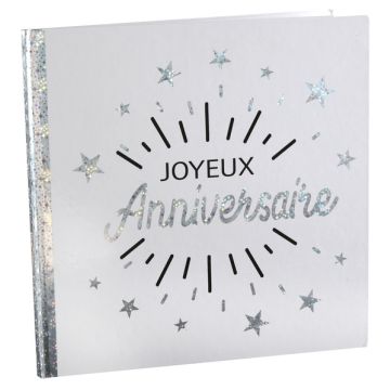 Gästebuch "Joyeux Anniversaire" Weiß und Silber