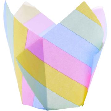 Tulpenförmige Muffinbehälter - Regenbogenstreifen (24St.)