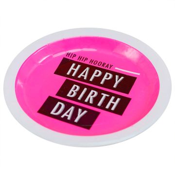 Happy Birthday-Teller - Fluo-Pink (8 Stück)