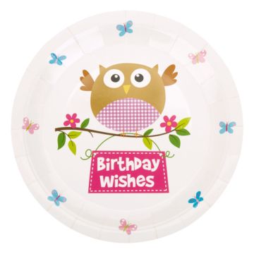 Plates - Hibou Happy Birthday Rose (8pcs)