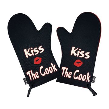 Topfhandschuhe "Kiss the Cook" aus Baumwolle (2Stk)