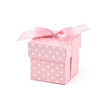 Pink wedding favor box with dots (10pcs)