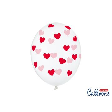 Luftballons durchsichtig mit roten Herzen (50 Stk.)