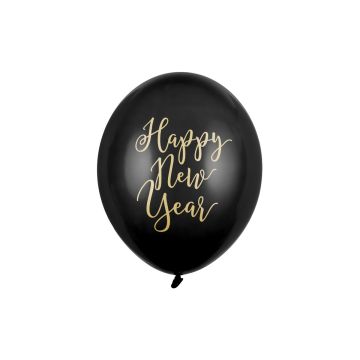Happy New Year Luftballons - Schwarz (6 Stück)